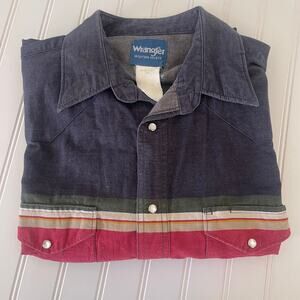 VIntage 90s? Wrangler Brushpopper Pearl Snap Button Down Western Cowboy Mens XL